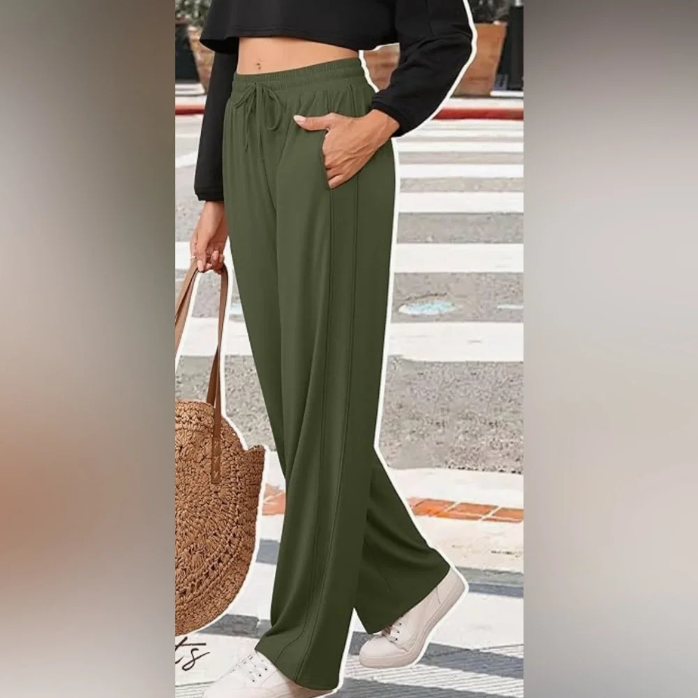 Wide Leg Olive Green Yoga Lounge Pants